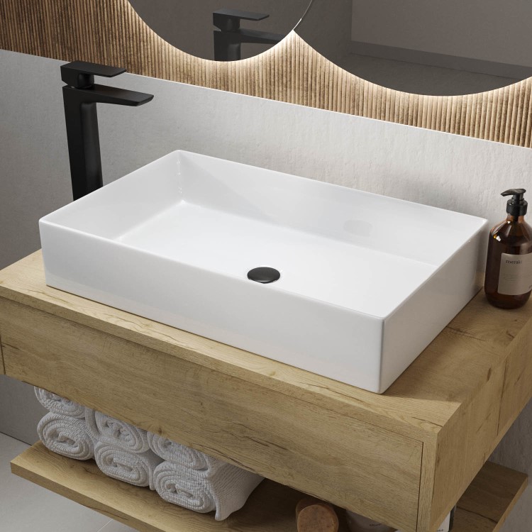 GRADE A1 - White Rectangular Countertop Basin 605mm - Corey