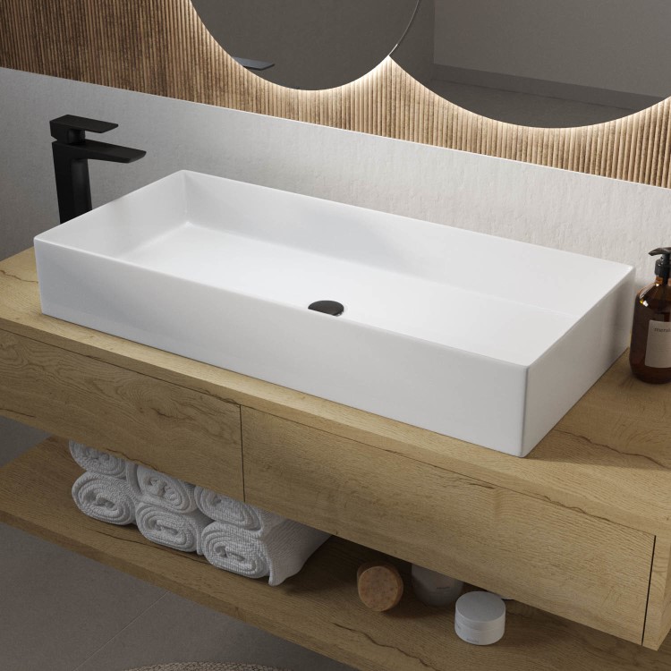 GRADE A1 - White Rectangular Countertop Basin 800mm - Corey