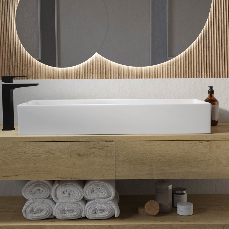 GRADE A1 - White Rectangular Countertop Basin 800mm - Corey