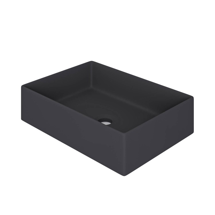 GRADE A1 - Matt Black Rectangular Countertop Basin 450mm - Corey