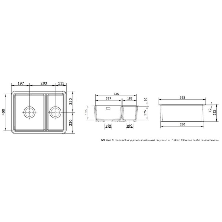 Rangemaster Rustiqe 1.5 Bowl Undermount White Ceramic Kitchen Sink