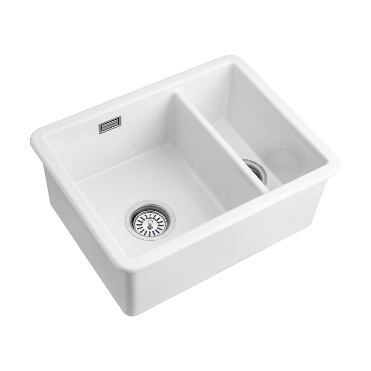 Rangemaster Rustique 1.5 Bowl Undermount and Inset White Ceramic Kitchen Sink