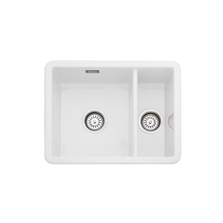 Rangemaster Rustique 1.5 Bowl Undermount and Inset White Ceramic Kitchen Sink