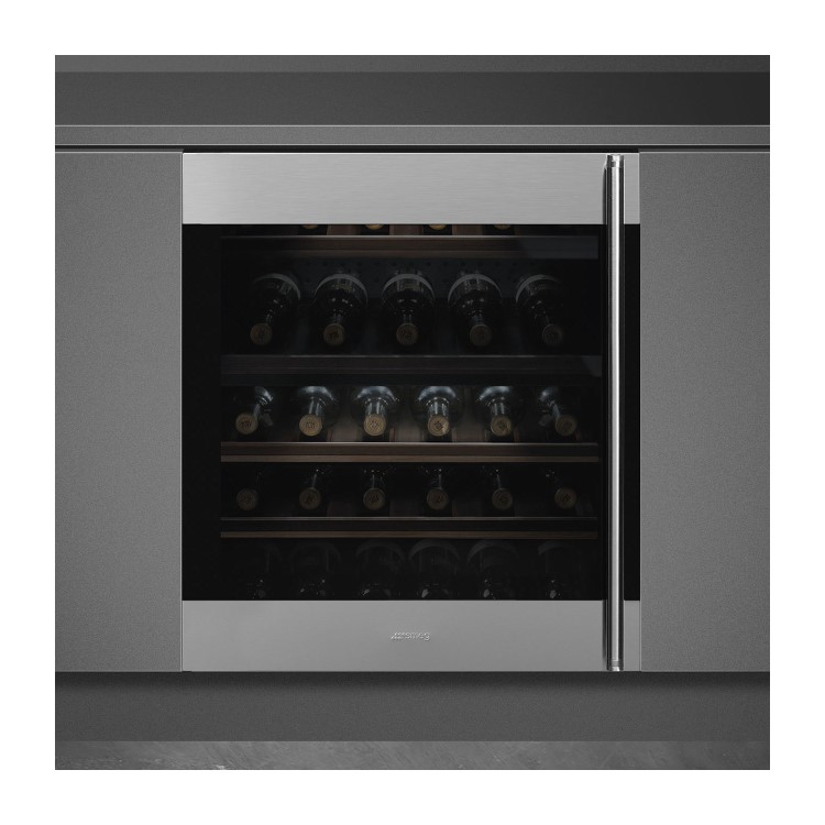 Smeg 38 Bottle Capacity Built In Dual Zone Wine Cooler - Stainless Steel