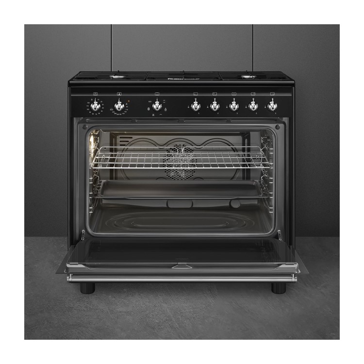 Refurbished Smeg Concert CX91GMBL 90cm Dual Fuel Range Cooker Black