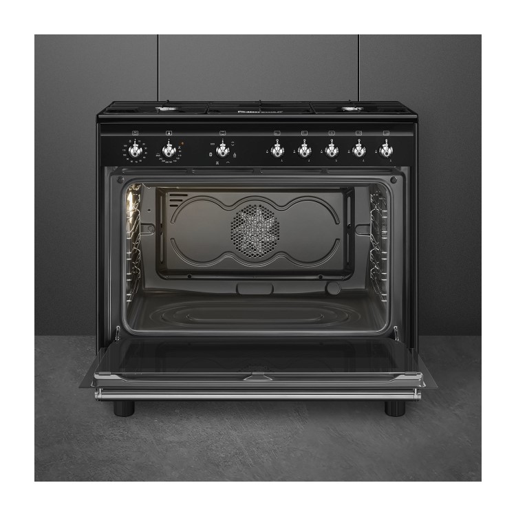 Refurbished Smeg Concert CX91GMBL 90cm Dual Fuel Range Cooker Black