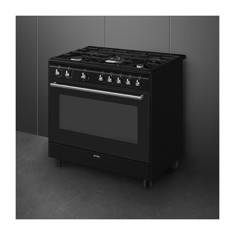 Refurbished Smeg Concert CX91GMBL 90cm Dual Fuel Range Cooker Black