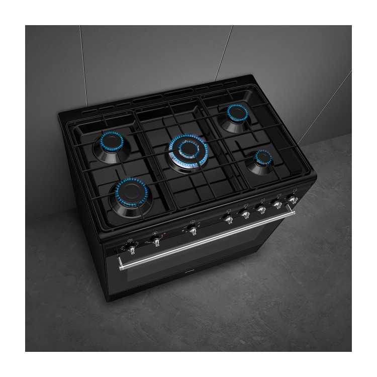 Refurbished Smeg Concert CX91GMBL 90cm Dual Fuel Range Cooker Black