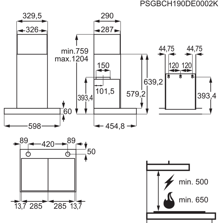 Refurbished AEG DBE5661HG 60cm Slimline Chimney Cooker Hood with Hob2Hood Stainless Steel