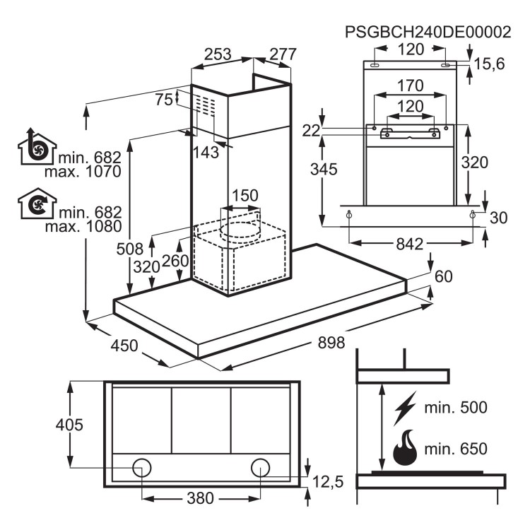 Refurbished AEG 6000 Series DBX3950M 90cm ExtractionTech Cooker Hood Stainless Steel