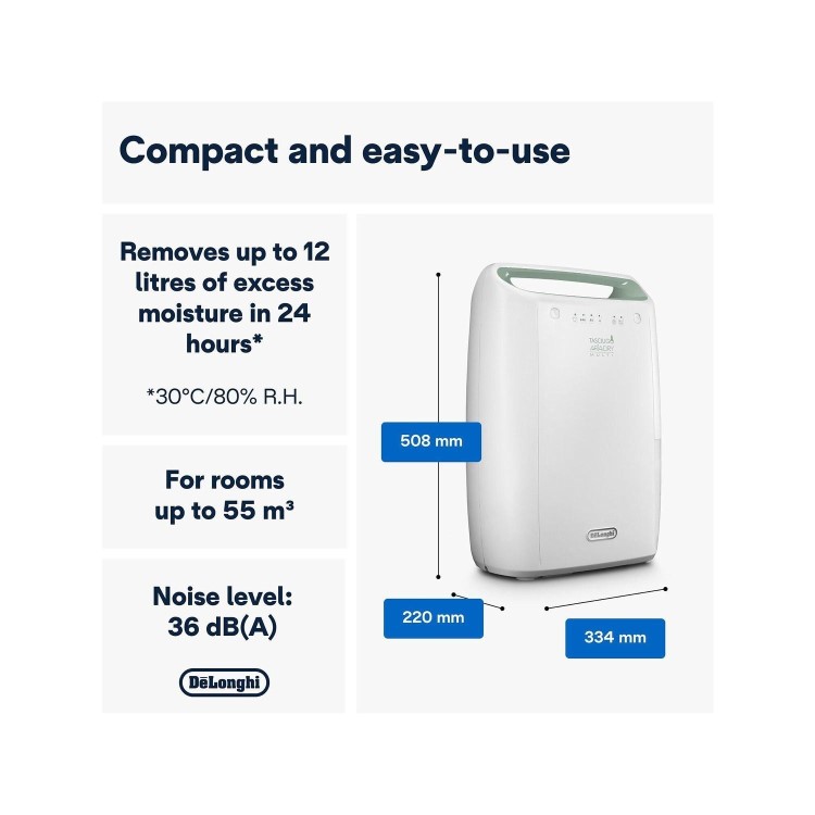 DeLonghi DEX212SF 12L Tasciugo AriaDry Quiet Compact Dehumidifier