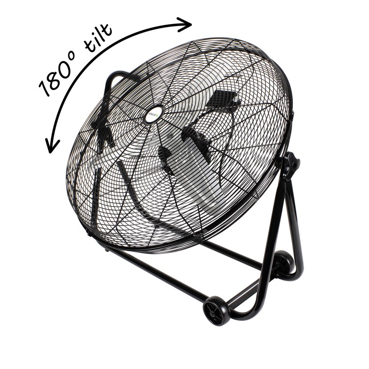 electriQ 24 Inch High Velocity Floor Drum Fan on Wheels - Black Metal Body