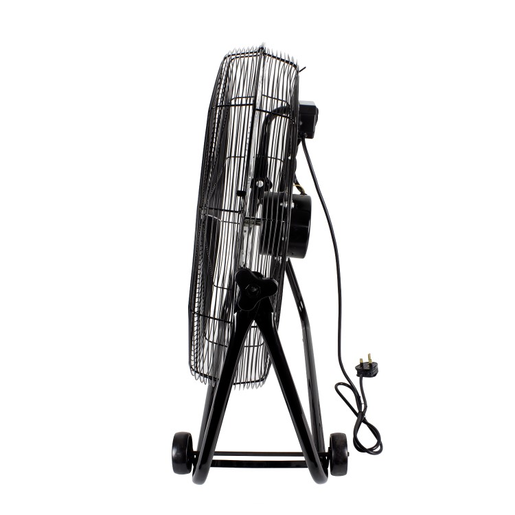 electriQ 24 Inch High Velocity Floor Drum Fan on Wheels - Black Metal Body