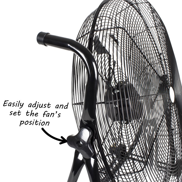 electriQ 24 Inch High Velocity Floor Drum Fan on Wheels - Black Metal Body