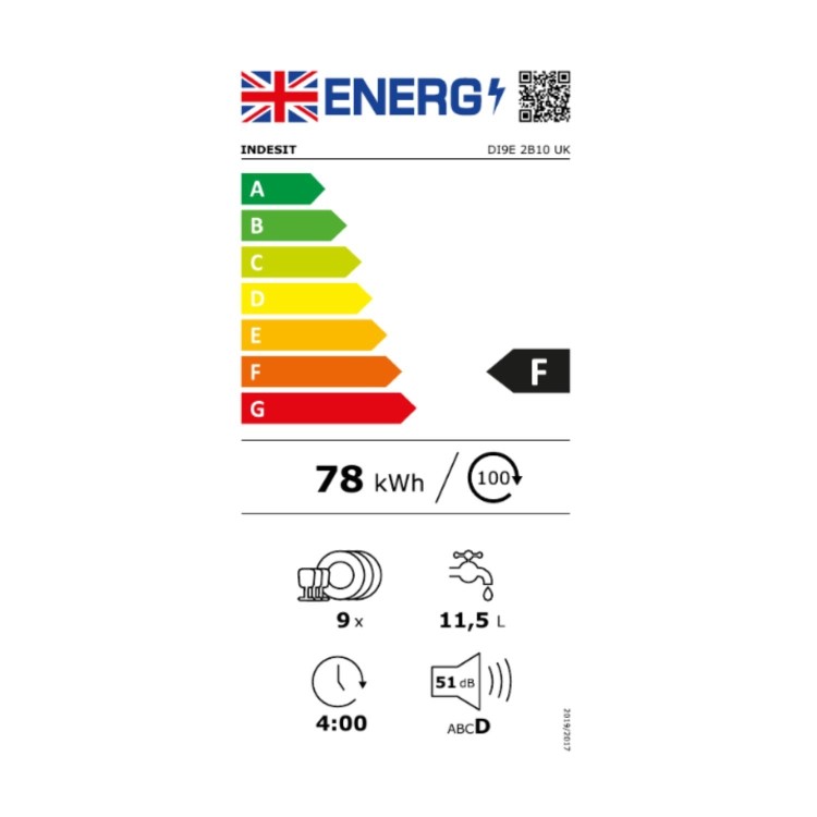 Refurbished Indesit DI9E2B10UK 9 Place Fully Integrated Slimline Dishwasher White