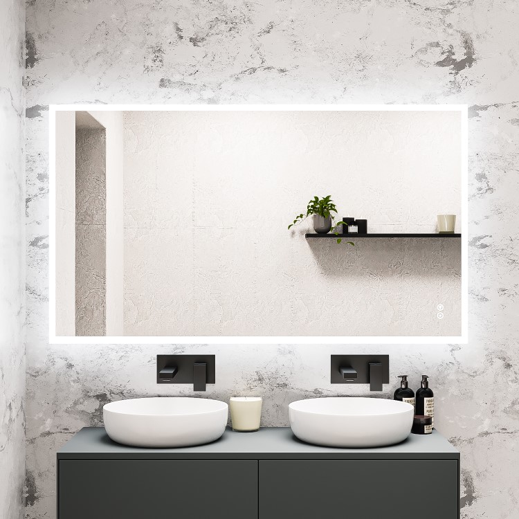 Rectangular Heated Bathroom Mirror with Lights Shaver Socket & Bluetooth Speaker 1400 x 800mm - Divine