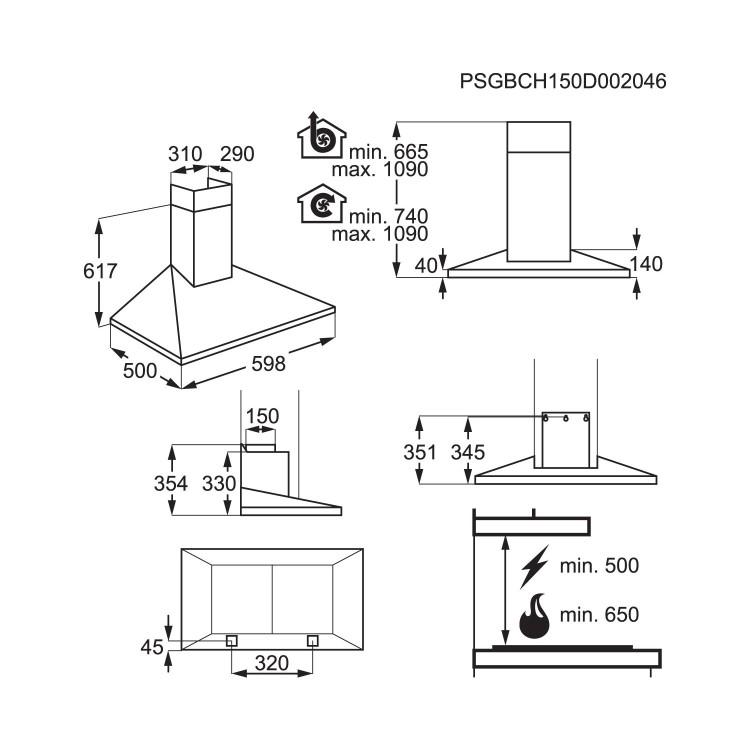 Refurbished AEG DKB4650M 60cm Chimney Cooker Hood