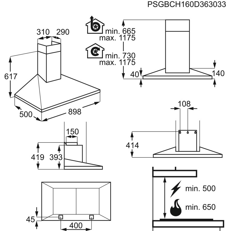 Refurbished AEG DKB5960HM 90cm Pyramid Chimney Cooker Hood with Hob2Hood Stainless Steel