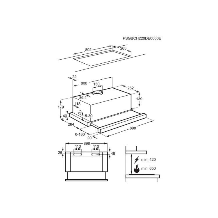 Refurbished AEG DPB3932S 90cm Telescopic Canopy Cooker Hood Silver