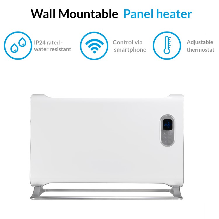 electriq 1500W Smart Wall Mountable Panel Heater with Thermostat and Weekly Timer - Bathroom Safe