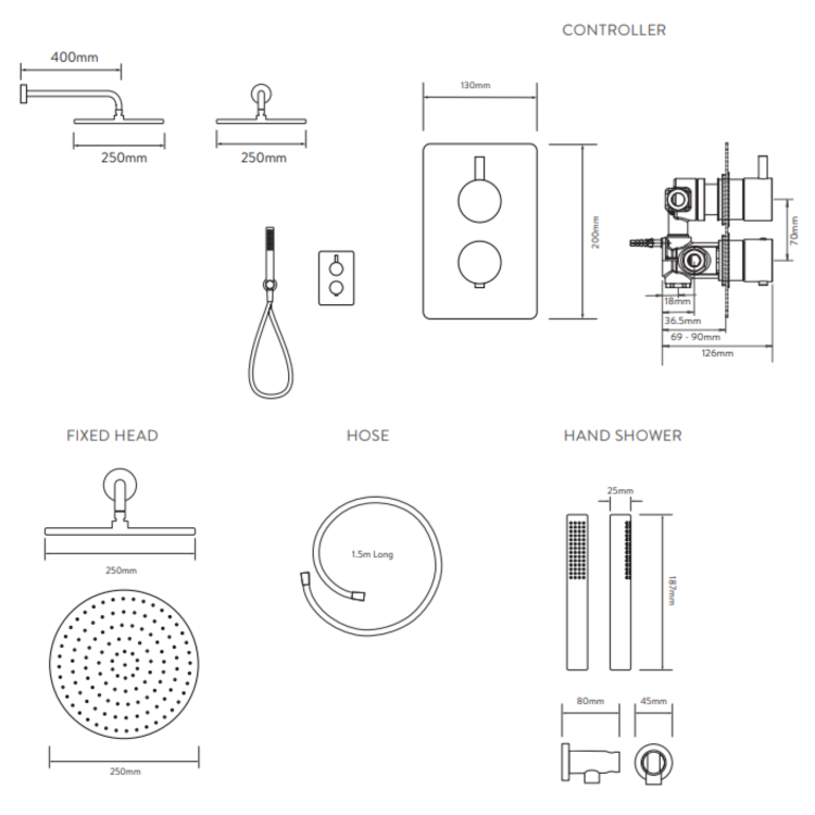 Aqualisa Dream Thermostatic Mixer Shower with Hand Shower and Wall Fixed Head - Round