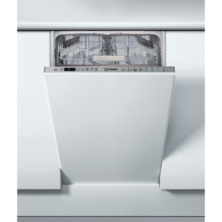 Indesit Push&Go Integrated Slimline Dishwasher - Silver control panel