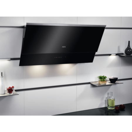 AEG 80cm Angled Cooker Hood - Black Glass