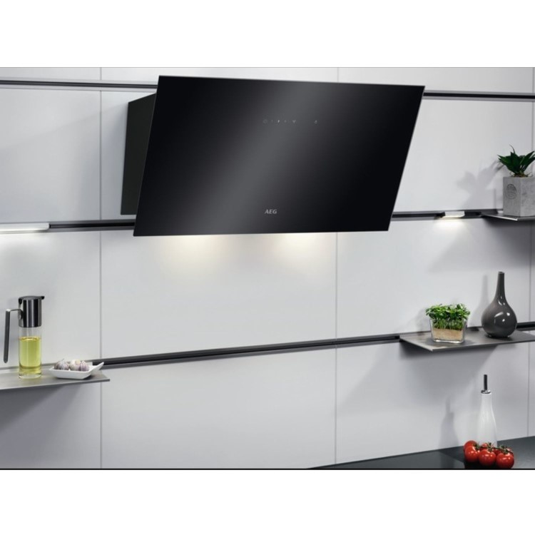 AEG 7000 Series 60cm Angled Cooker Hood with Hob2Hood - Black