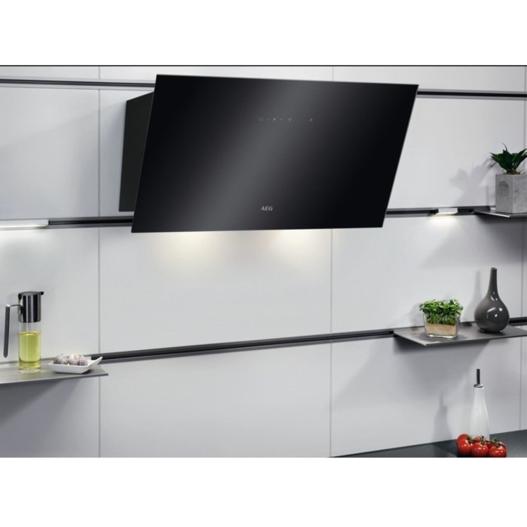 AEG 7000 Series 90cm Angled Cooker Hood with Hob2Hood - Black