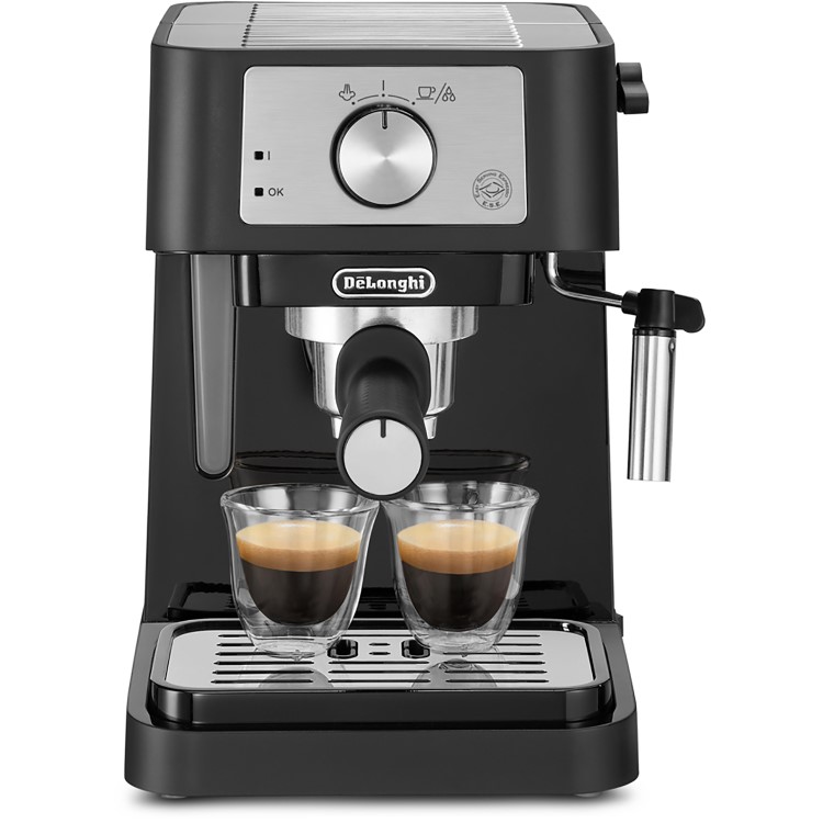 Delonghi Stilosa Manual Espresso Freestanding Coffee Machine with Milk Frother - Black & Silver