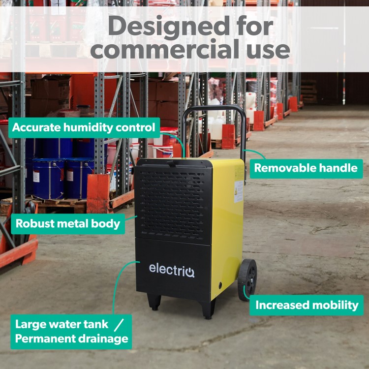 electriQ 50L Industrial Portable Dehumidifier with Metal Body & Large Wheels