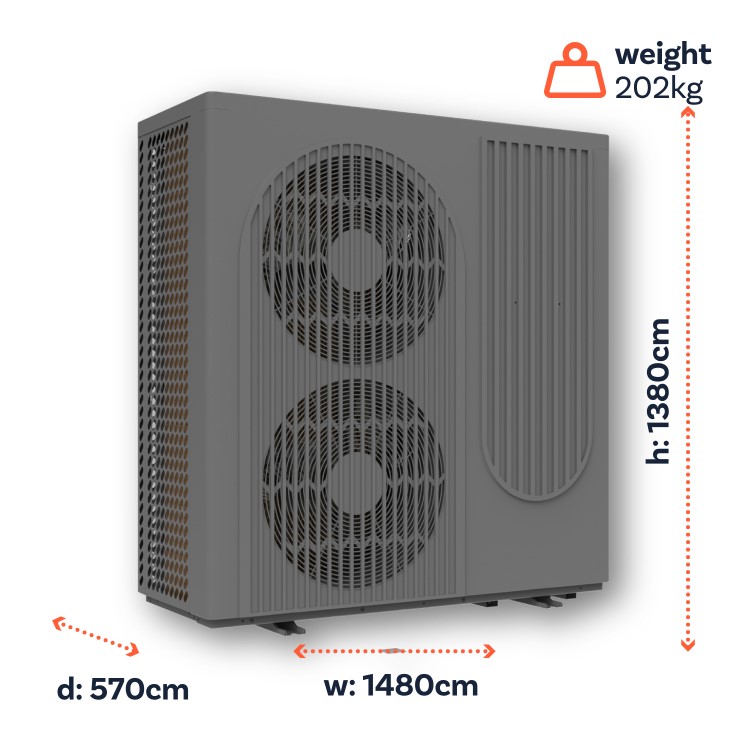 ECOHEAT MCS Certified 22kW R290 Inverter Air Source Heat Pump – Max Water Temp 75C