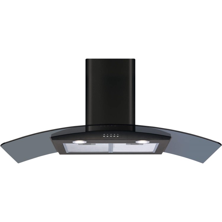 CDA ECP112BL Curved Glass 110cm Chimney Cooker Hood Black