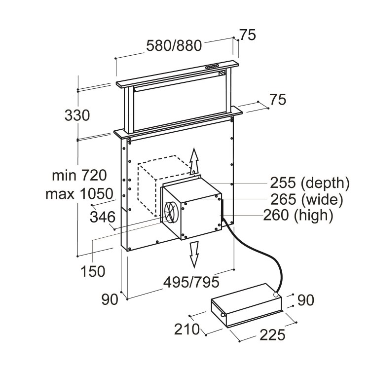 Refurbished CDA EDD62BL 60cm Cooker Hood Downdraft Extractor