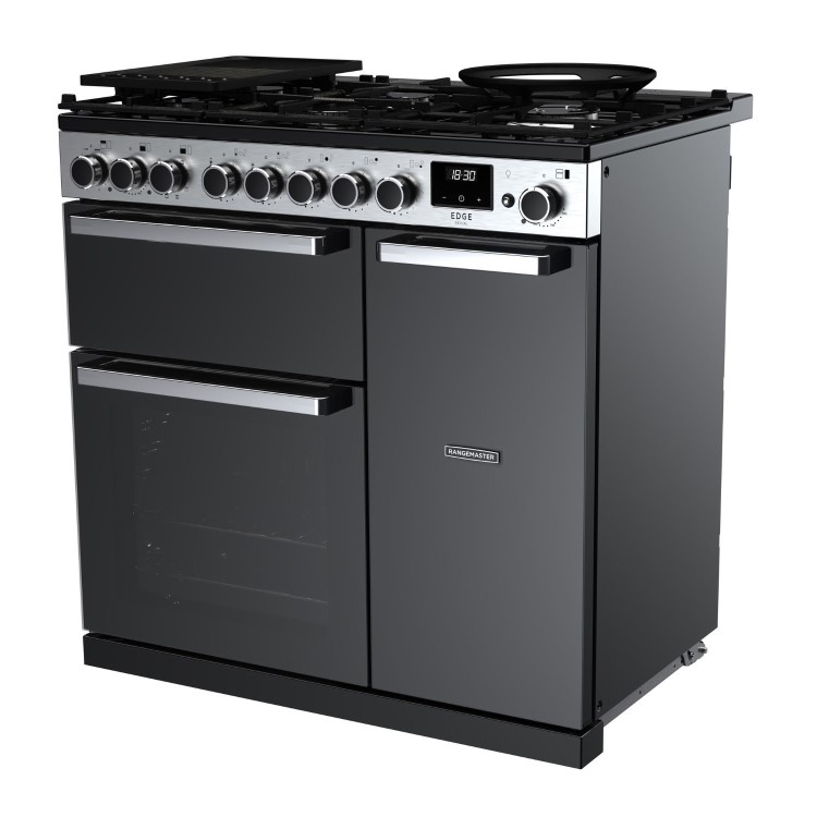 Rangemaster Edge Deluxe 90cm Dual Fuel Range Cooker - Black Glass