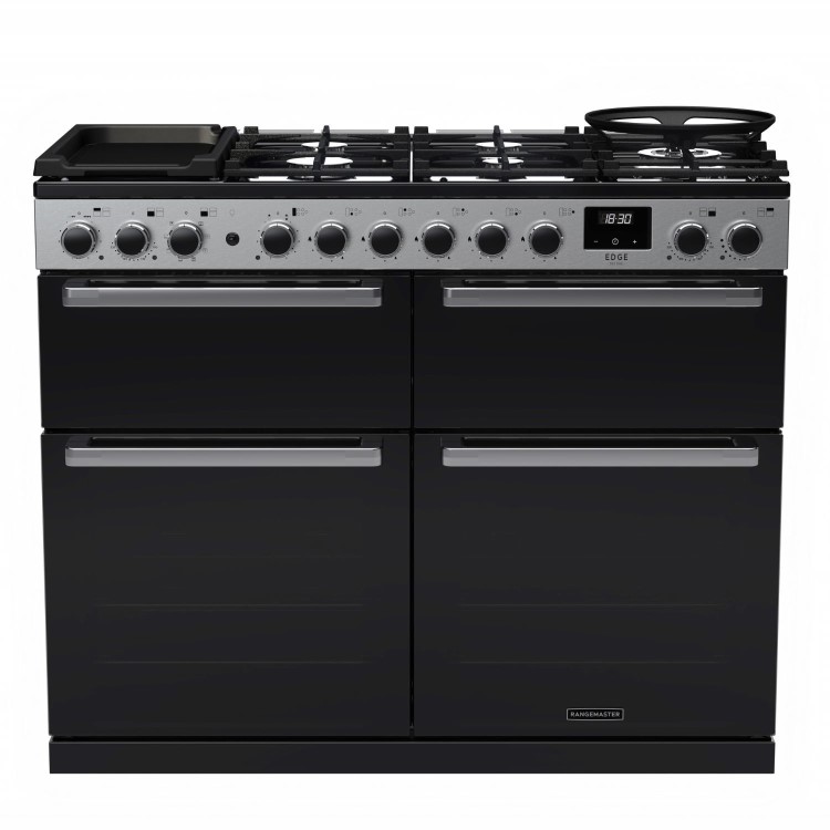 Rangemaster Edge Deluxe 110cm Base Cavity Dual Fuel Range Cooker - Black Glass