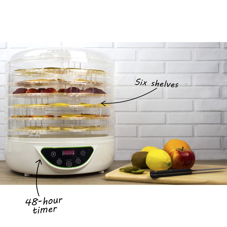 electriQ BPA Free Digital Food Dehydrator & Dryer with 6 Collapsible Shelves and 48 Hour Timer