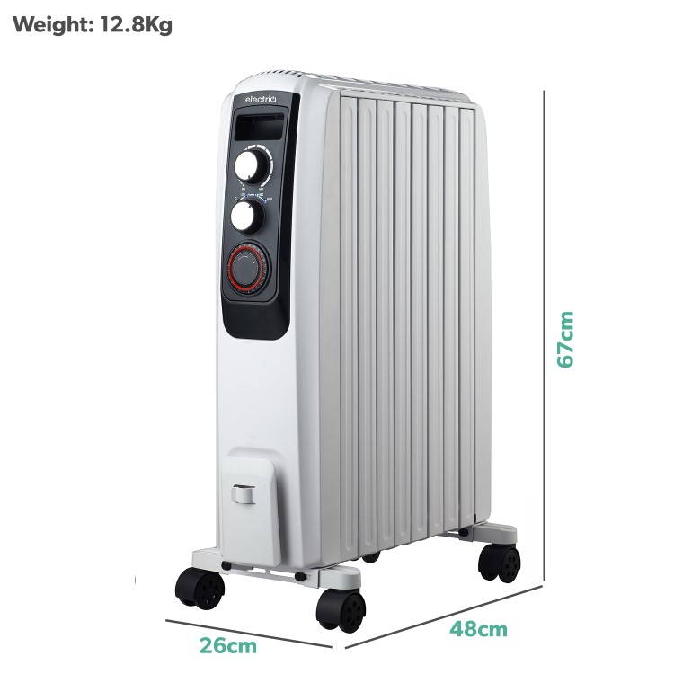 electriQ 2000W Oil Filled Radiator with Thermostat and 24 hr Timer - White