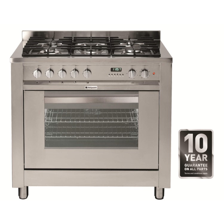 Hotpoint EG900XS Single Oven 90cm Wide Dual Fuel Range Cooker Stainless Steel