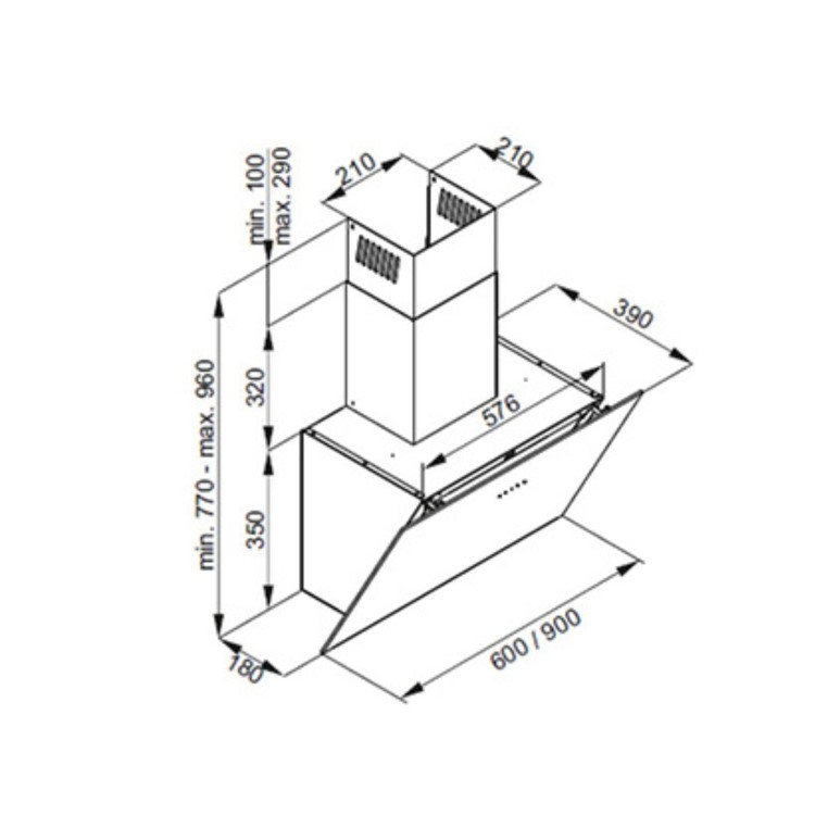 Refurbished CDA EGA60BL 60cm Angled Chimney Cooker Hood with Hands Free Gesture Controls Black