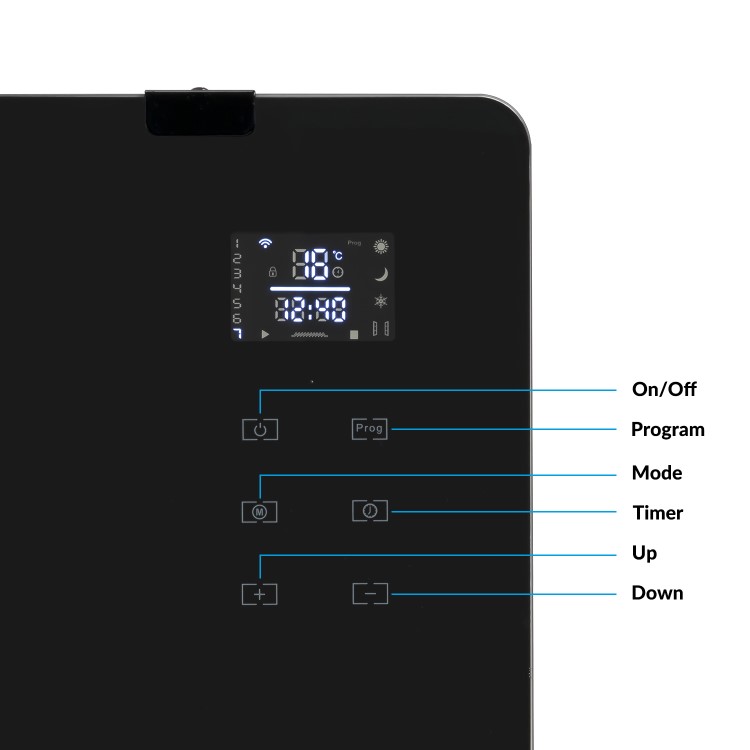 electriQ 2000W Smart Designer Glass Panel Heater - Wall Mountable & Bathroom Safe - Black