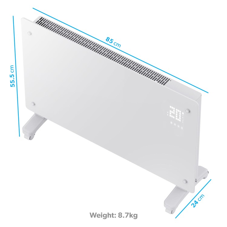 electriQ 2500W Smart Designer Glass Panel Convection Heater - Wall Mountable & Bathroom Safe - White