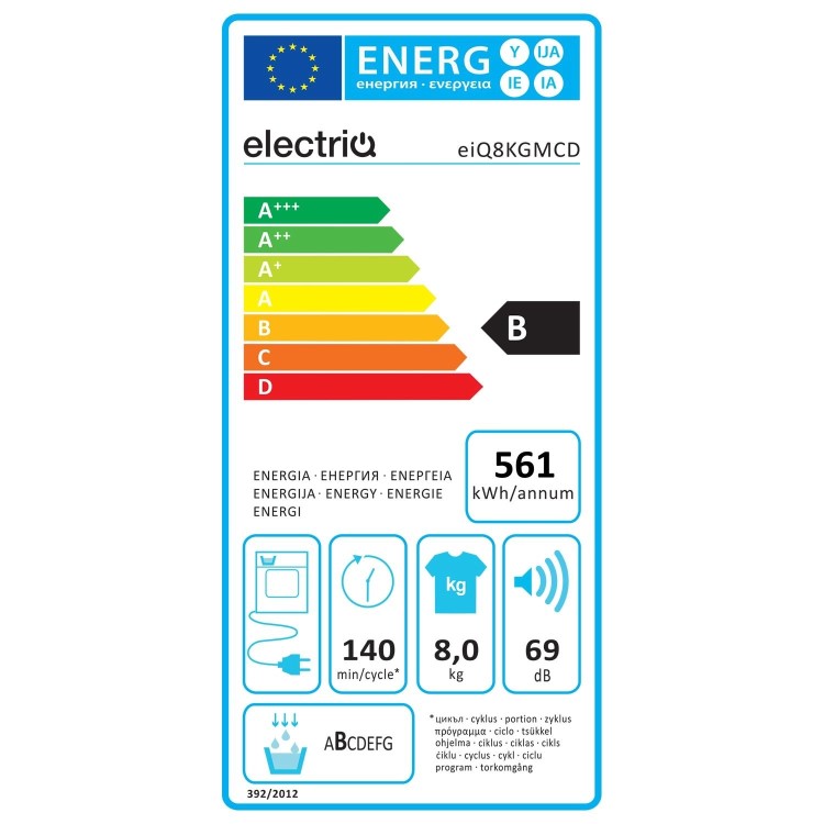 Refurbished electriQ EIQ8KGMCD Freestanding Condenser 8KG Tumble Dryer White