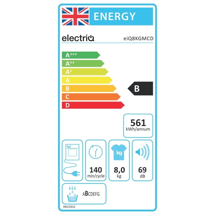 Refurbished electriQ EIQ8KGMCD Freestanding Condenser 8KG Tumble Dryer White