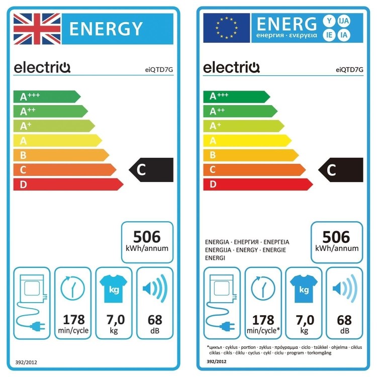 electriQ Series 2 7kg Vented Tumble Dryer – White