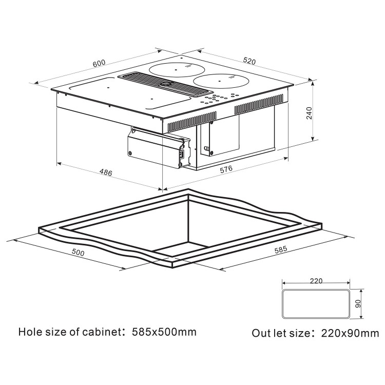 electriQ 60cm Venting Induction Hob with Flex Zone