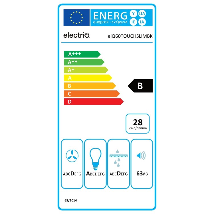 electriQ 60cm Touch Control Slimline Chimney Hood - Black