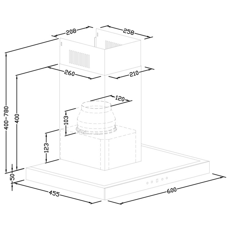 electriQ 60cm Touch Control Slimline Chimney Hood - Black