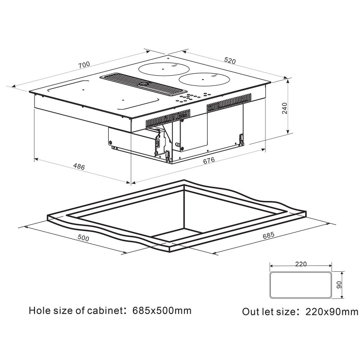 Refurbished electriQ EIQ70INDDF 70cm Venting Induction Hob with Flex Zone