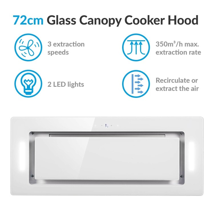 electriQ 72cm Glass Canopy Cooker Hood - White